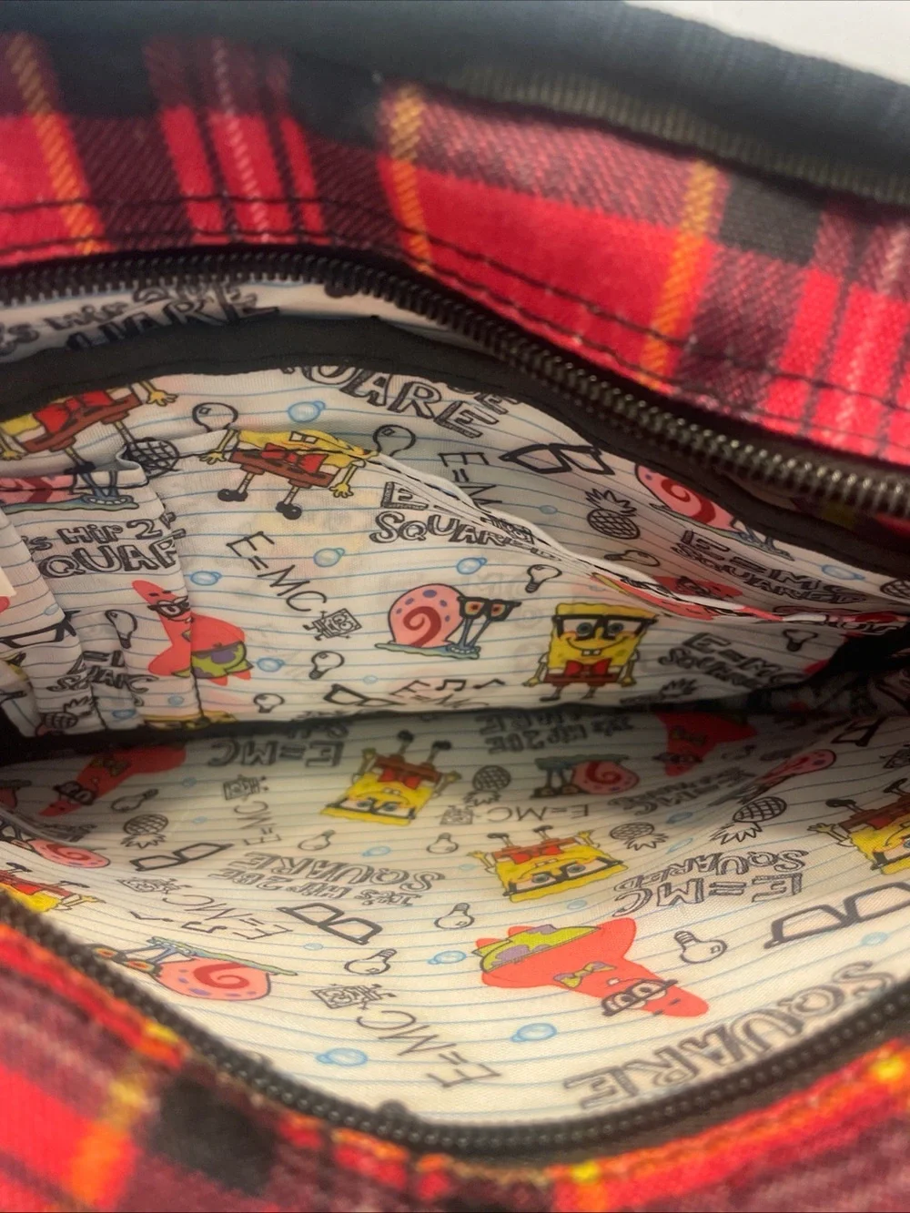 Rare SpongeBob SquarePants Messenger Bag. Nickelodeon. Red/Black Plaid Crossbody